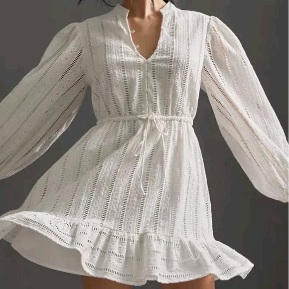 Anthropologie Dresses & Skirts - ANTHROPOLOGIE Forever That Girl Eyelet Mini Dress Ruffles billow sleeve